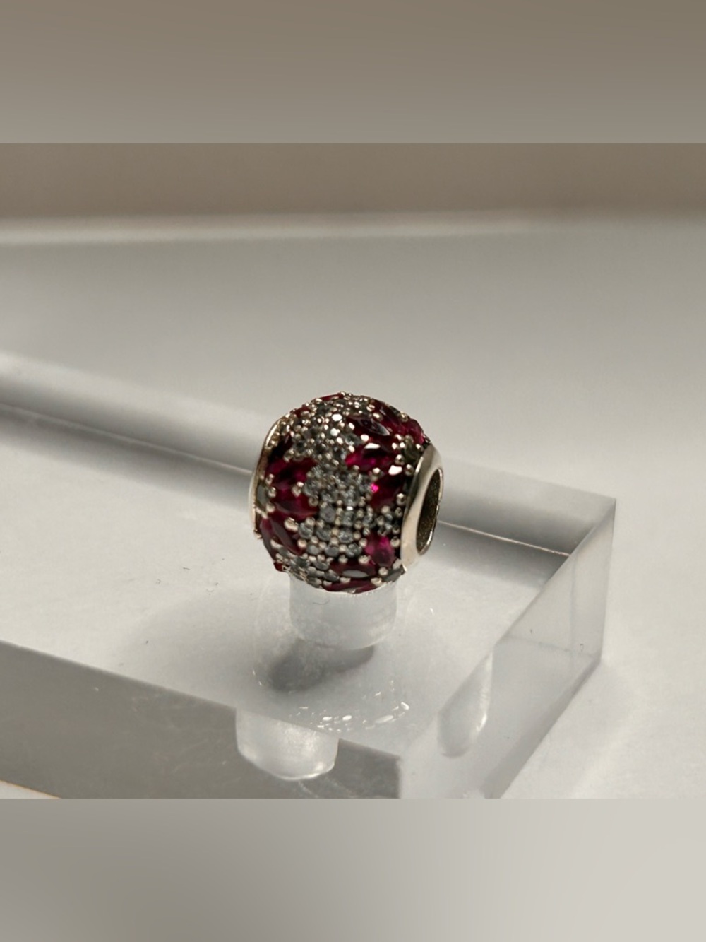 S. Silver Crystal Magenta/Yellow Flower w/ Colorless Pavé Background Charm
